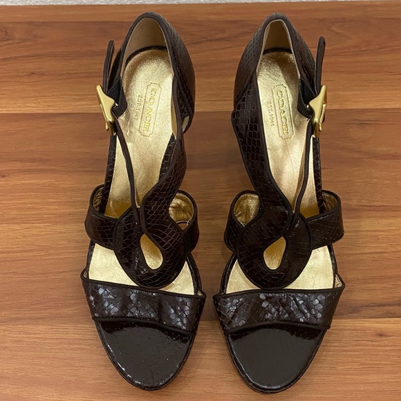 COACH “Ivanah” Python Leather Chestnut Brown High Heels Sandals Size 7.5B - Picture 3 of 16